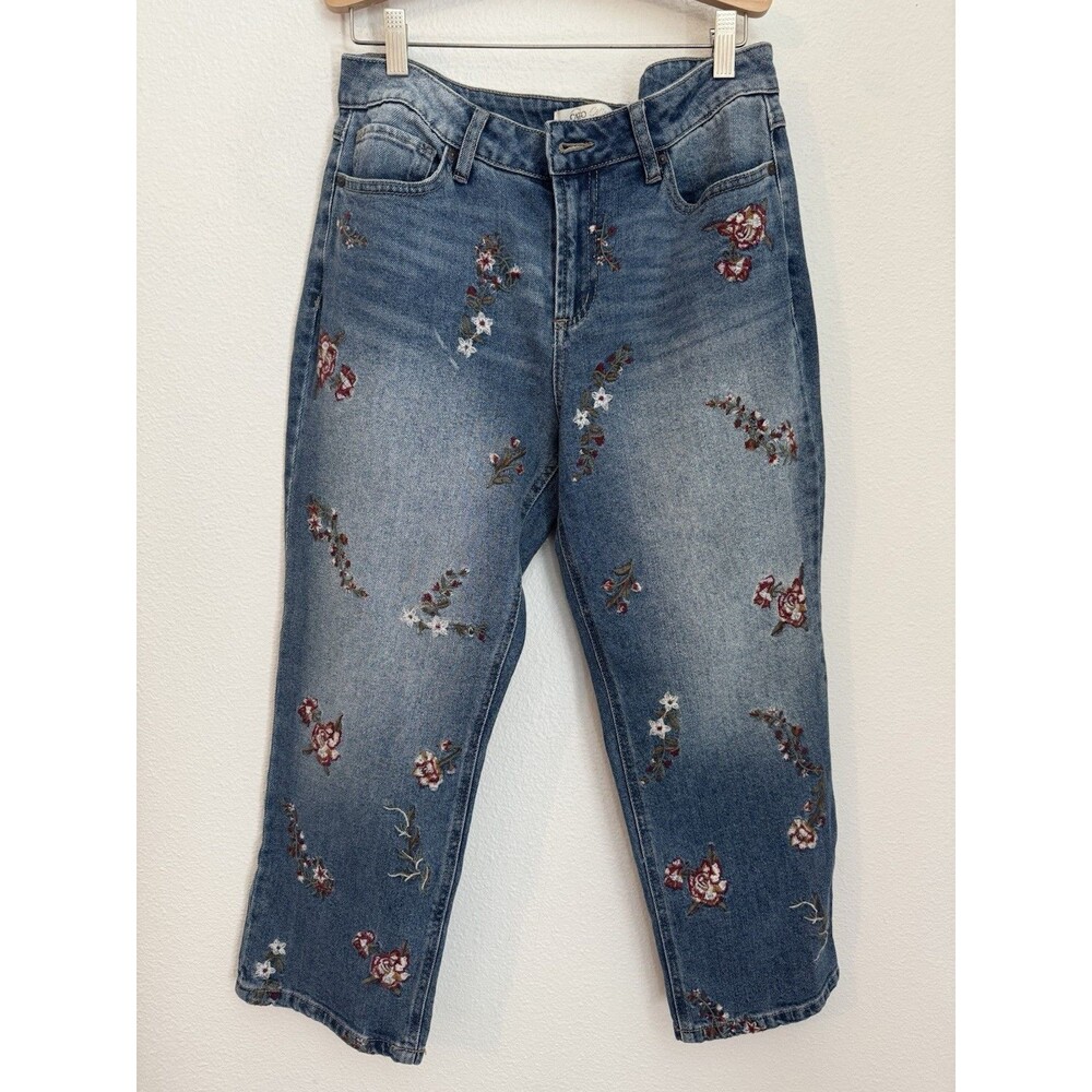 Cato Collection Denim Jeans Embroidered size 10 Petite Fall Floral Boho Cropped